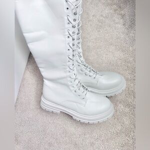 Women’s White Comfortable Lace Up Knee High Trendy OTK Rave Festival Boots NEW